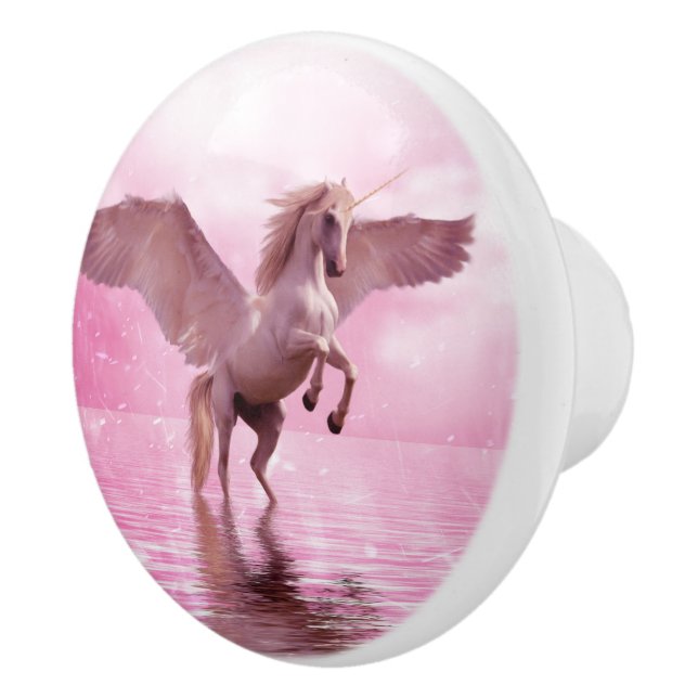 Pegasus fliegendes Pferd auf Ozean Dresser Keramikknauf (Rechts)