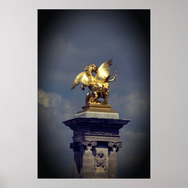 Pegasus Gilded Bronze Statue skulptur Paris Pont Poster (Vorne)