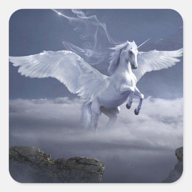 Pegasus im Flug Quadratischer Aufkleber (Vorderseite)