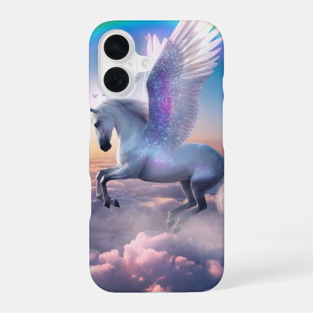 Pegasus mit Regenbogen iPhone 16 Hülle (Rückseite)