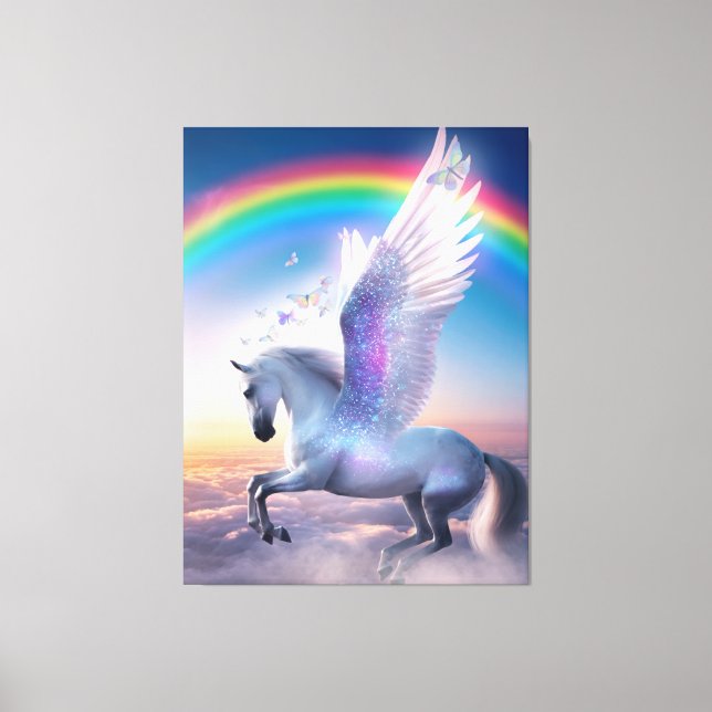 Pegasus mit Regenbogen Leinwanddruck (Vorderseite)