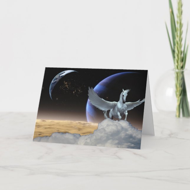 Pegasus-, Mond-und ErdAnlass-Gruß-Karte Karte (Vorderseite)