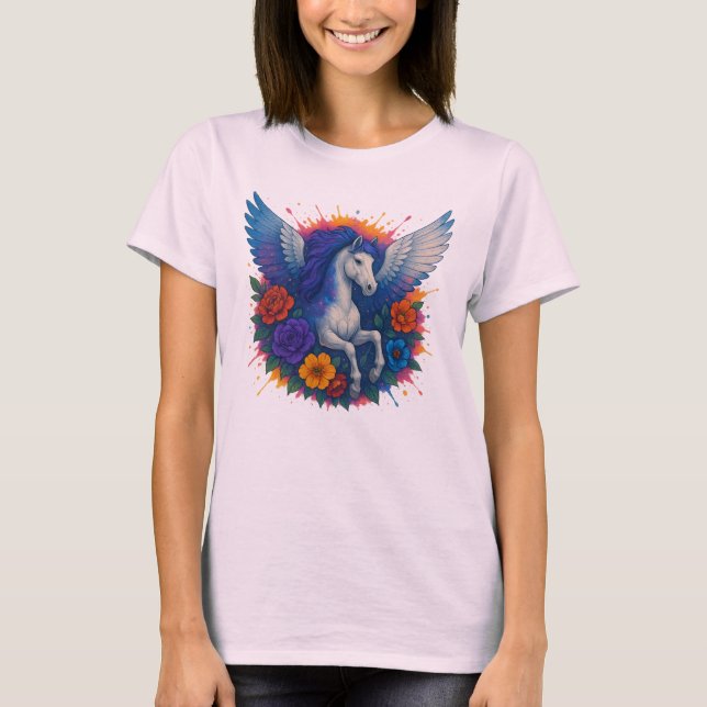 Pegasus Mythische Fantasiekunst T-Shirt (Vorderseite)