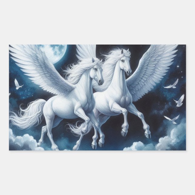 Pegasus-Paar im Dunklen Himmelsschild Rechteckiger Aufkleber (Vorderseite)