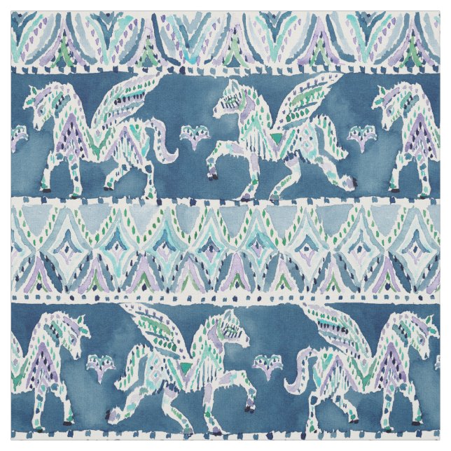 PEGASUS PARADE Navy Boho Print Stoff (Muster)
