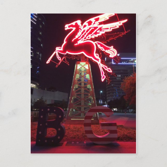 Pegasus Red Flying Horse in Dallas Postkarte (Vorderseite)