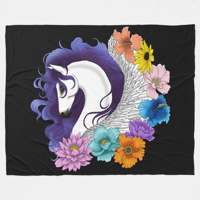 Pegasus Schwarz Floral Fleecedecke (Vorderseite (Horizontal))