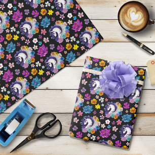 Pegasus Schwarze Blüten Geschenkpapier