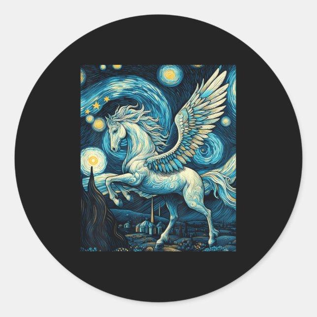 Pegasus Under Starry Night Sky Art Graphic Christm Runder Aufkleber (Vorderseite)