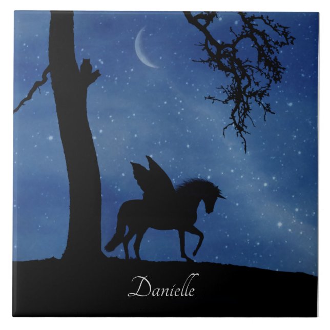 Pegasus Unicorn Personalisierter Name für Kinderzi Fliese (Vorderseite)