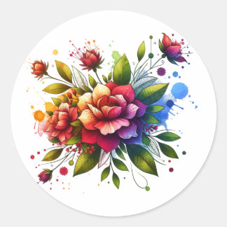 Pegatina con Diseño de Flores y Libro" Runder Aufkleber