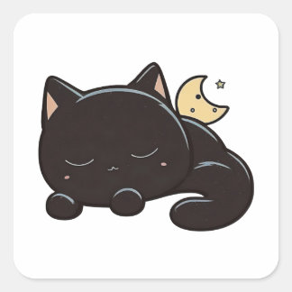 Pegatina con Gato Negro Dormido Kawaii Quadratischer Aufkleber