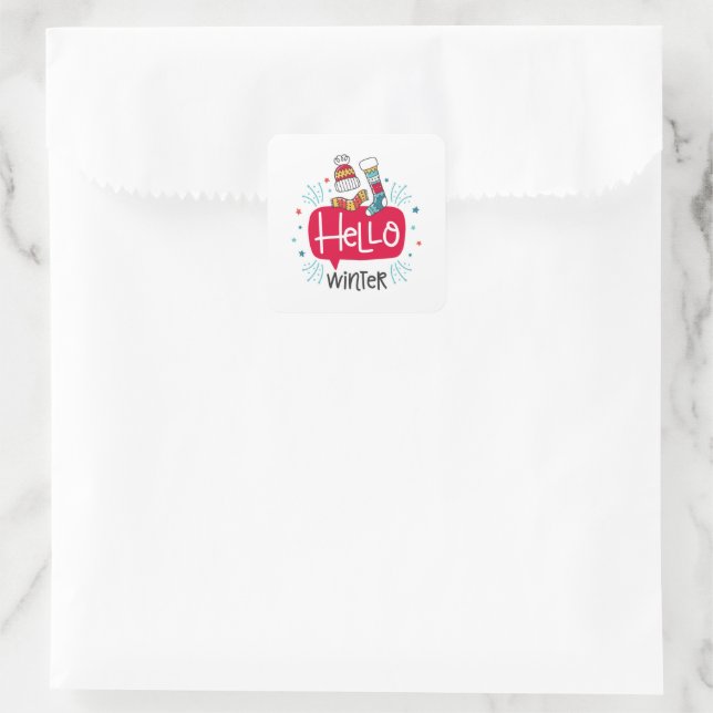 pegatina cuadrada navideña hello winter quadratischer aufkleber (Tasche)