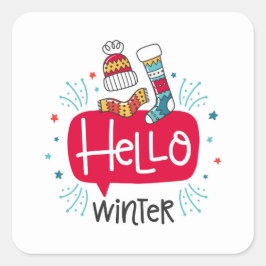 pegatina cuadrada navideña hello winter quadratischer aufkleber