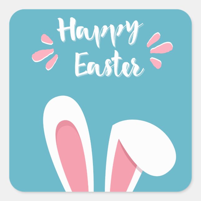 Pegatina felices pascuas con orejas de conejo quadratischer aufkleber (Vorderseite)