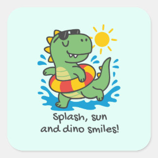 Pegatina infantil de dinosaurio veraniego con flot quadratischer aufkleber