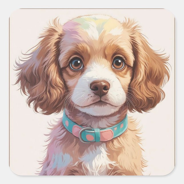 Pegatina Perro Adorable Blanco y Marrón Quadratischer Aufkleber (Vorderseite)