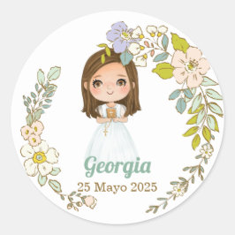 Pegatina redonda Primera Comunión GEORGIA Runder Aufkleber
