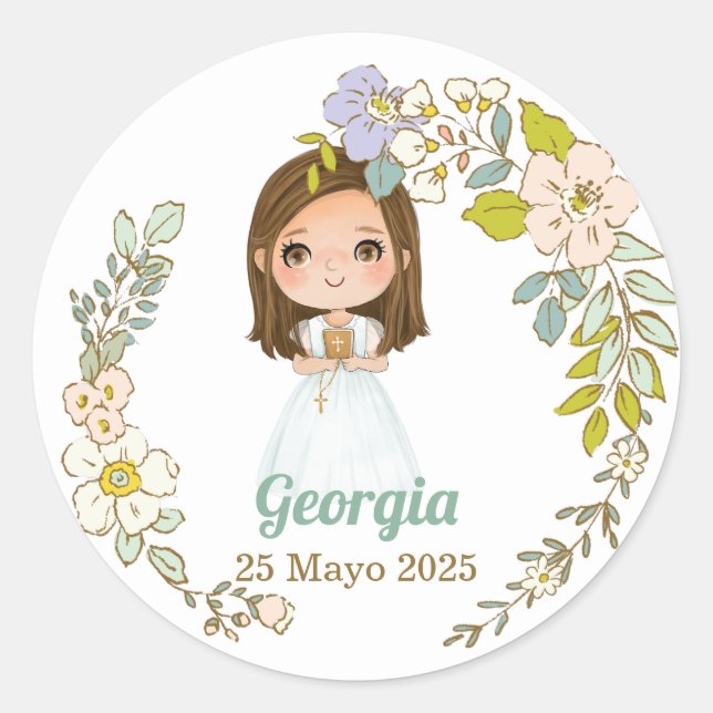 Pegatina redonda Primera Comunión GEORGIA Runder Aufkleber (Vorderseite)