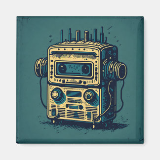 Pegatina Redonda Vintage niedliche Roboterkassette Magnet