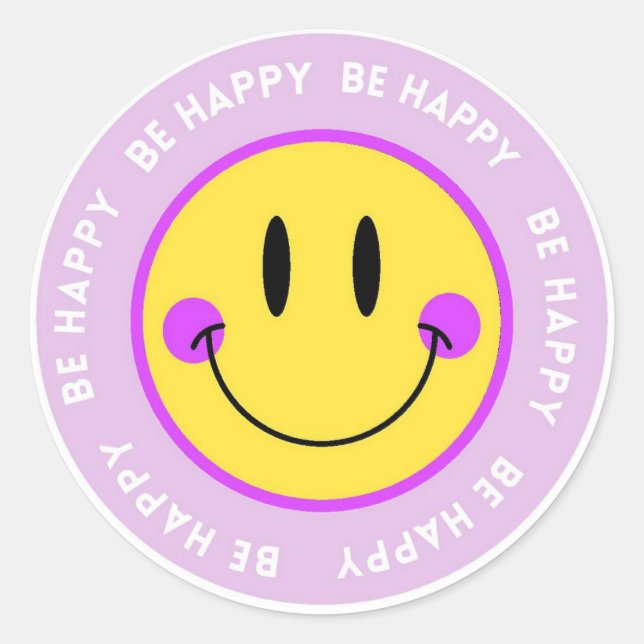 Pegatina/Stickers redonda Carita Feliz "Be Happy" Runder Aufkleber (Vorderseite)