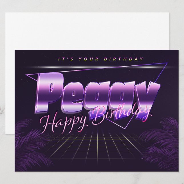Peggy Name Vorname lila retro Karte Geburtstag (Vorne/Hinten)