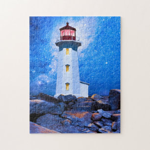 Peggy's Cove Lighthouse am Abend Art Puzzle