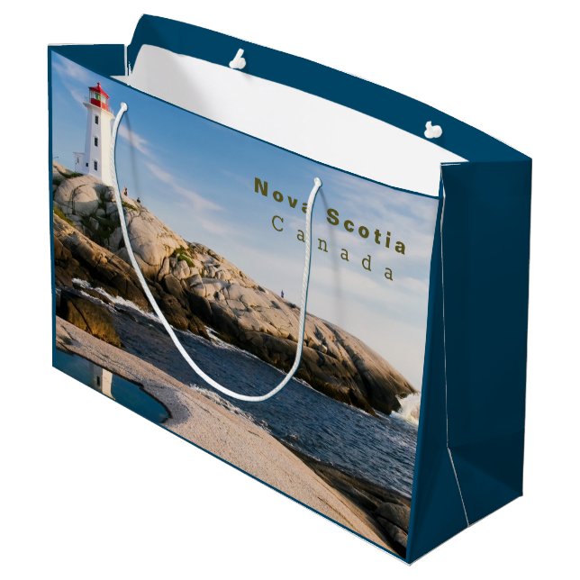 Peggys Point Lighthouse Atlantic Canada Große Geschenktüte (Rückseite Schrägansicht)