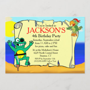 Pegleg Frog Pirate Parrot Anniversaire Invitation