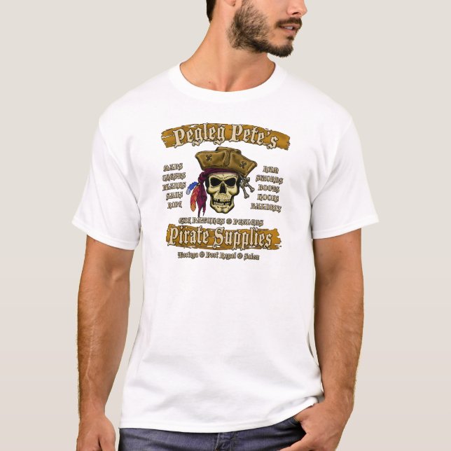 Pegleg Peters Piraten-Versorgungen T-Shirt (Vorderseite)