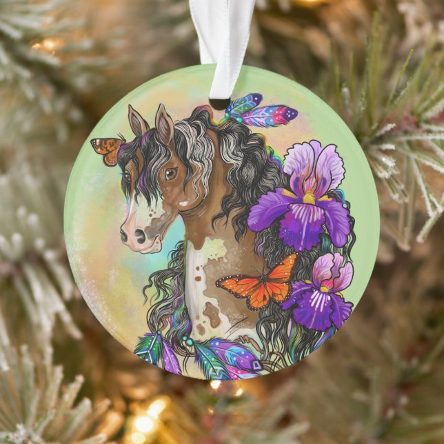 Peindre Cheval Mustang avec Iris et papillons (Arbre)