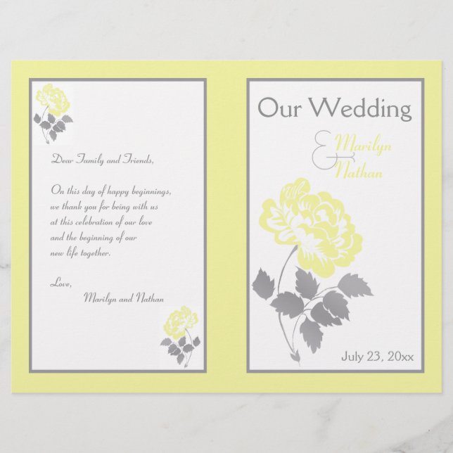 Peine jaune sur blanc avec mariage gris Programme (Devant)