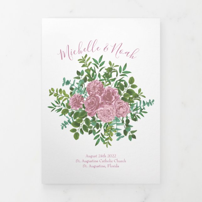 Peine rose pâle et programmes de mariage floral Ro (Page de couverture)