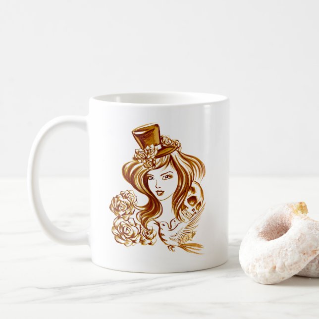 Peint à la main élégant avec la tasse de café (Avec donut)