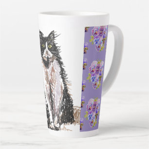 Peint à la main Purple Tuxedo Chats Latte Mug