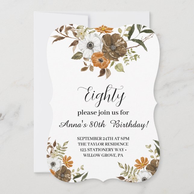 Peint Floral botanique 80e anniversaire Invitation (Devant)
