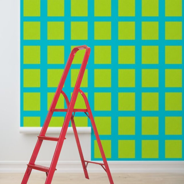 Peint Papier peel et collet bleu citron vert Carrés P (Peel and Stick Wallpaper Blue Lime Green Squares P Wallpaper)