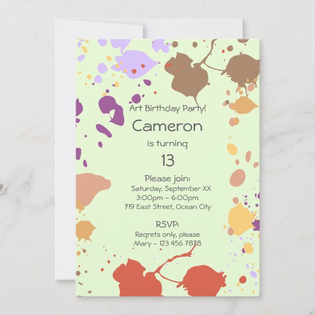 Peinture 13e anniversaire Invitation de fête (Devant)