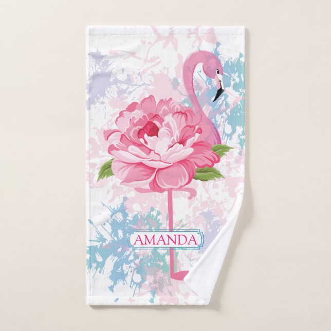 Peinture à la main Flamingo rose personnalisée (Serviette à main)