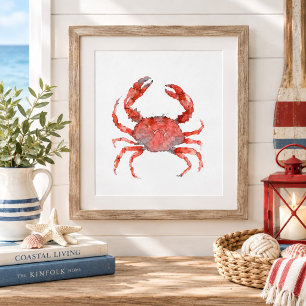 Peinture à l'aquarelle Crabe Rouge décoration mura