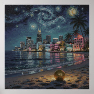 Peinture à l'huile de nuit pastel Plage Art déco M