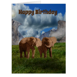 Peinture à l'huile Elephant Duo, Jumbo Carte d'ann