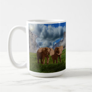 Peinture à l'huile Elephant Duo, Mug de café