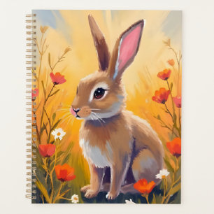 Peinture Animale de Lapin Brun Floral de Champ