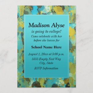 Peinture bleu et jaune "Off To College" Invitation