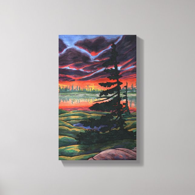 Peinture canadienne paysage toile de coucher de so (Recto)