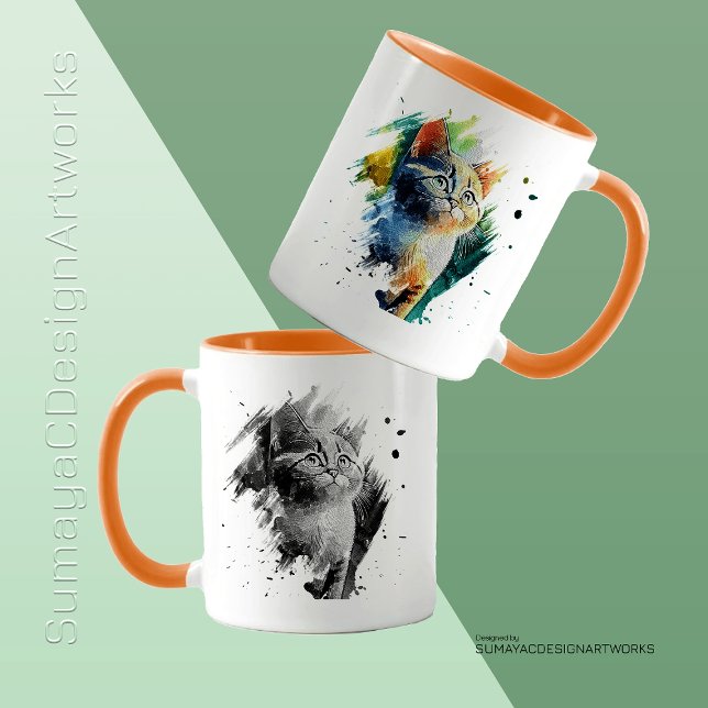 Peinture colorée Chat Mug personnalisable (Créateur téléchargé)
