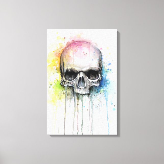 Peinture d'aquarelle du crâne toile colorée Impres (Recto)