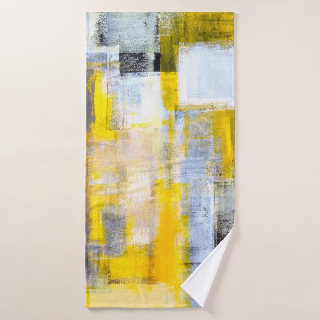 Peinture d'art Abstrait gris et jaune abstrait, ar (Serviette de bain)