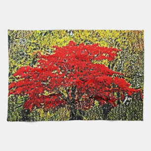 Peinture d'automne rouge Art Serviette de cuisine